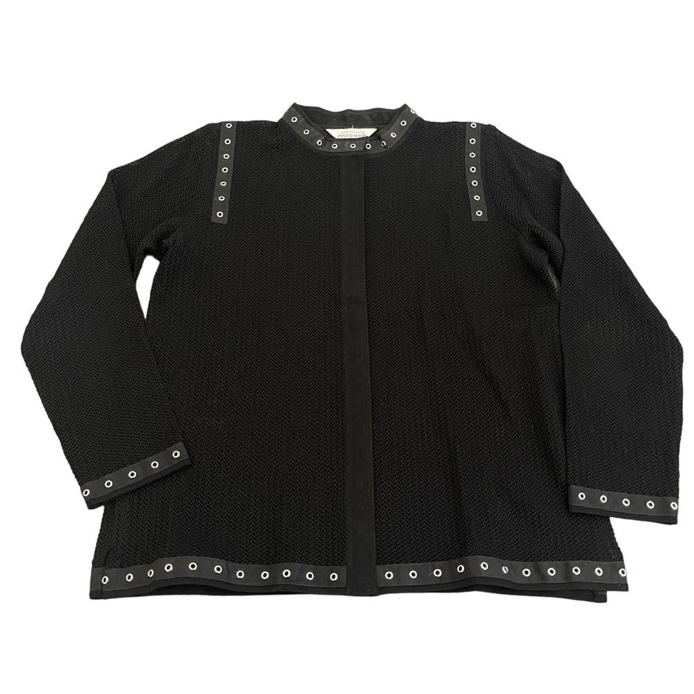 Exclusively Misook Black Mesh LS Cardigan Snap Button Front, Size XS